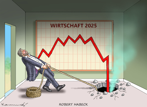 Cartoon: VIEL LUFT NACH UNTEN (medium) by marian kamensky tagged habeck,wirtschaftsprognose,2025,habeck,wirtschaftsprognose,2025