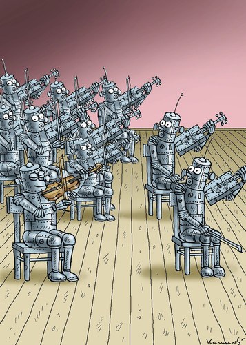 Cartoon: ZUKUNFTSMUSIK (medium) by marian kamensky tagged musik,zukunft,roboter,digitale,welt,musik,zukunft,roboter,digitale,welt