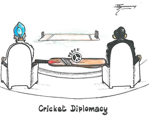 Cartoon: Cricket Diplomacy (medium) by Thommy tagged india,cricket,pakistan