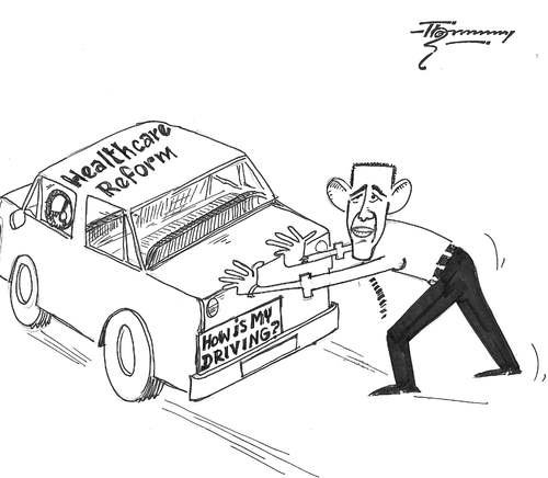 Cartoon: How is my Driving (medium) by Thommy tagged obama,health,care,reform