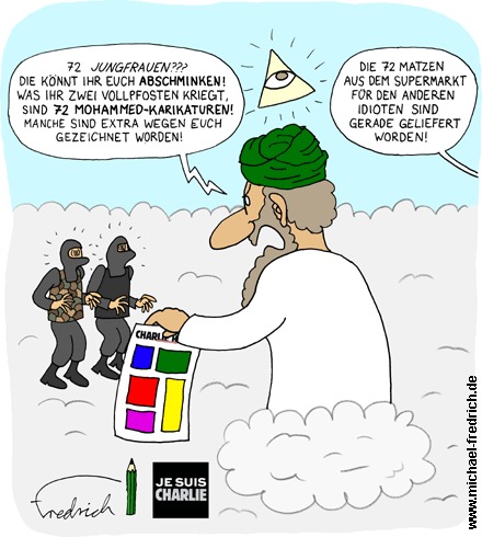 Cartoon: Jenseitige Überraschung (medium) by Fredrich tagged charlie,hebdo,attentate