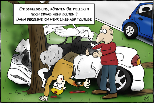 Cartoon: Likes (medium) by Andreas Vollmar tagged likes,youtube,facebook,tumblr,unfall,hilfeleistung,autounfall,erste,hilfe