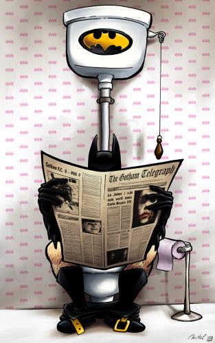 Cartoon: Batpause (medium) by Mikl tagged mikl,michael,olivier,miklart,art,illustration,painting,batman,comic,toilets