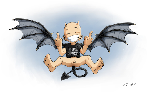 Cartoon: Hell Angel (medium) by Mikl tagged mikl,michael,olivier,miklart,art,illustration,drawing,demon,devil,angel,hell