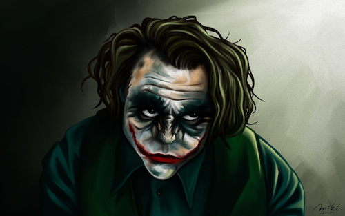 Cartoon: The Joker (medium) by Mikl tagged mikl,michael,olivier,miklart,art,illustration,painting,batman,joker,heath,ledger,comic,dark,knight