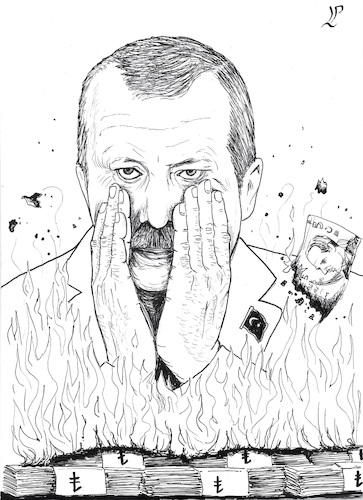 Cartoon: Burning the Turkish Lira (medium) by paolo lombardi tagged turkey,erdogan