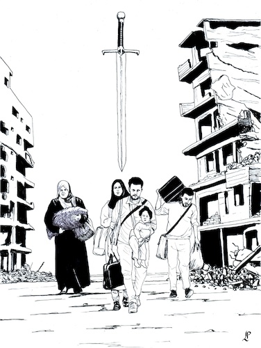 Cartoon: Escape from Gaza (medium) by paolo lombardi tagged gaza,refugees,war,bomb