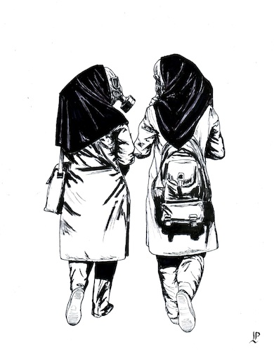 Cartoon: Going to school (medium) by paolo lombardi tagged iran,women,school,gas