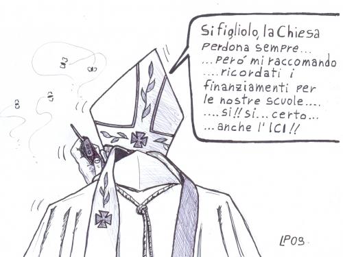 Cartoon: La Perdonanza (medium) by paolo lombardi tagged italy,chiesa,satire,caricature,berlusconi
