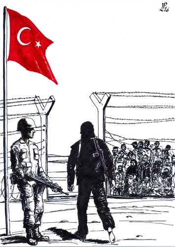 Cartoon: No entrance free exit (medium) by paolo lombardi tagged isis,turkey,syria