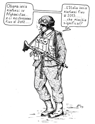Cartoon: Rinforzi Afghani (medium) by paolo lombardi tagged italy,usa,obama,berlusconi,satire,war