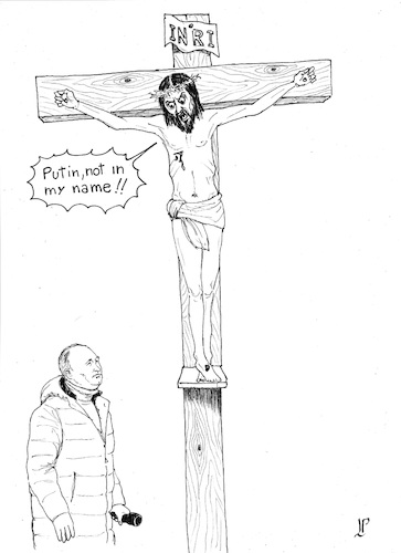 Cartoon: The second commandment (medium) by paolo lombardi tagged jesus,putin,russia,ukraine,fascist,war,peace