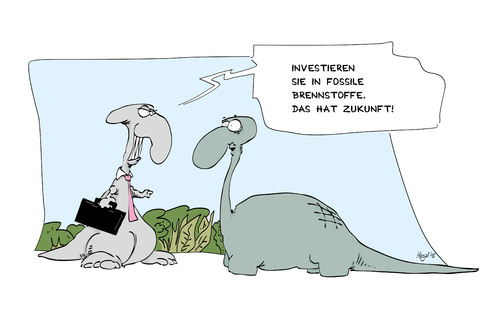 Cartoon: Investment (medium) by Mergel tagged investment,investieren,anlageberatung,saurier,fossilien,fossile,brennstoffe,rendite