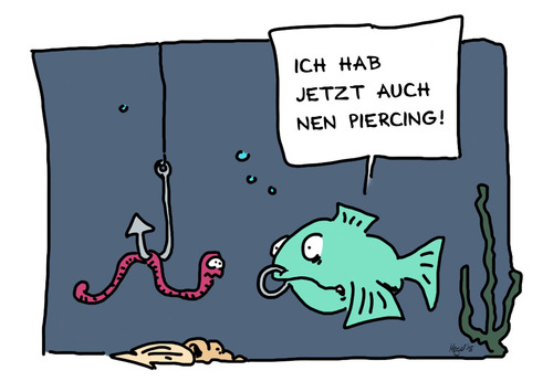 Cartoon: Piercing (medium) by Mergel tagged piercing,trend,mode,fisch,wurm,selbstverstümmelung