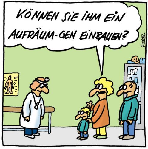 Cartoon: Aufräum-Gen (medium) by fussel tagged kinder,aufräumen,genmanipulation