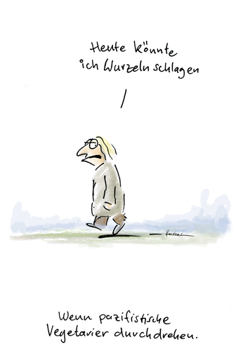 Cartoon: Wurzeln schlagen (medium) by fussel tagged schlagen,pazifisten,veganer,vegetarier,wurzel
