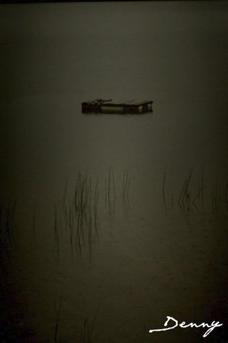Cartoon: Solitude (medium) by Krinisty tagged raft,water,lake,trees,raindrops,rain,art,photography,krinisty
