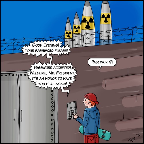 Cartoon: Cybersecurity (medium) by Fenya tagged cartoon,comic,cybersecurity,cybersicherheit,english,obama,password,passwort,sicherheit,security,raketen,rockets