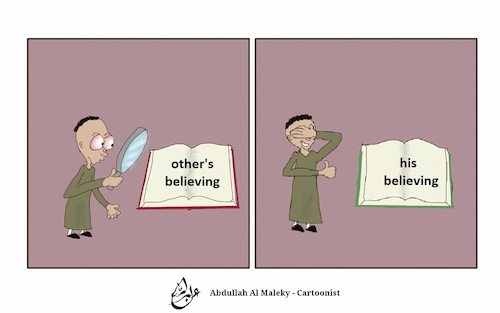 Cartoon: believe (medium) by abdullah tagged believe,mind,religion