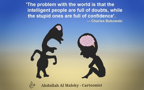 Cartoon: screaming is stupidity (medium) by abdullah tagged doubt,confidence,intelligence,stupidity