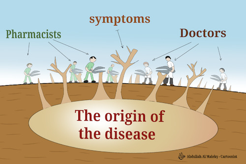 Cartoon: why disease still ? (medium) by abdullah tagged symptoms,doctor,pharmacist,pharma,medicine,cure,chronic
