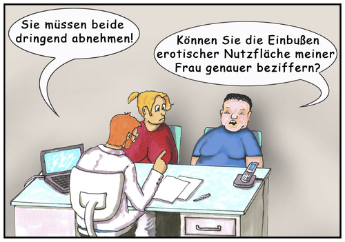 Cartoon: erotisch (medium) by SoRei tagged leibesfülle,frage,arztgespräch,sprechzimmer,nutzfläche,erotische,figurprobleme,übergewicht,rat,arzt,diät,körperfülle,figur,sexy,schönheitsideal,frau,mann,erotik