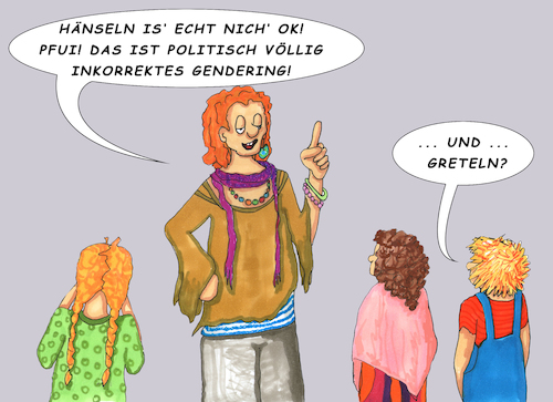 Cartoon: Gendering (medium) by SoRei tagged vorzug,vorziehen,geben,nachteil,benachteiligen,benachteiligung,randgruppe,miororität,minderheit,mehrheit,mehrheitlich,ungleich,ungleichbehandlung,gendering,gender,female,male,geschlecht,geschlechter,männlich,weiblich,sächlich,sachlich,maskulinum,femininum,neutrum,grammatik,grammatikalisch,gramatisch,gleichstellung,gleichberechtikung,gleichmacherei,gleichbehandlung,gleichbehandlungsgrundsatz,prinzip,prinzipien,prinzipienreiterei,politische,korrektheit,erziehung,erzieherisch,moral,problembewusstsein,sensibilisierung,rhetorik,sprache,deutsch,erziehen,belehren,korrigieren,konvention,konventionell,konform,historisch,traditionell,tradiert,tradition,ermahnen,mahnen,pädagogik,pädagogisch,vorbild,kinder,petzen,schimpfen,strafen,bestrafen,zeigefinger,emanzipation,feminismus,emanzipieren,gleichstellungsbeauftragte,gleichstellungsbeauftragter,ärgern,problematisieren,dramatisieren,etikette,etikettieren,inhalt,inhaltlich,erzihungsauftrag,erzihung,vorzug,vorziehen,geben,nachteil,benachteiligen,benachteiligung,randgruppe,miororität,minderheit,mehrheit,mehrheitlich,ungleich,ungleichbehandlung,gendering,gender,sex,female,male,geschlecht