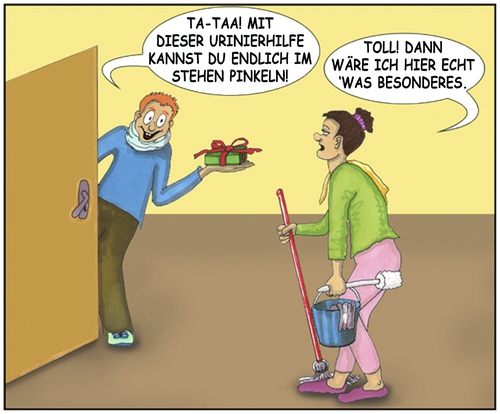 Cartoon: Niemand kann es! (medium) by SoRei tagged im,stehen,pinkeln,wc,mann,frau,toilette,putzen,geschlechterkampf,leidige,diskussion,prinzip,männlichkeit,markieren