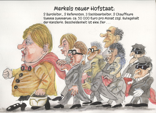 Cartoon: Merkels Hofstaat (medium) by Bert Kohl tagged merkel,bescheidenheit
