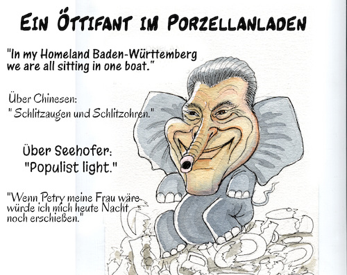 Cartoon: Öttinger im Porzellanladen (medium) by Bert Kohl tagged rassismus,verbaler,rundumschläger