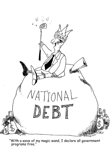 Cartoon: Obama spending (medium) by Joebrowntoons tagged obama,debt,national,washington,congress,politics,editorial,spending,greed,social,programs,cartoon,taxes