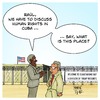 Cartoon: Cuba Human Rights (small) by Timo Essner tagged barack obama raul castro cuba usa visit historic speech human rights guantanamo bay terrorists democracy