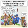 Cartoon: die Welt zu Gast bei Freunden (small) by Timo Essner tagged flüchtlinge flüchtlingsheime asyl asylrecht polizei politik engagement ehrenamt bürger