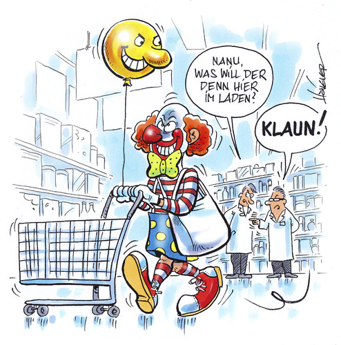 Cartoon: Clown im Supermarkt (medium) by Hoevelercomics tagged clown,dieb,supermarket,supermarkt,mall