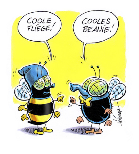 Cartoon: Modebewußte Insekten (medium) by Hoevelercomics tagged beanie,mode,fliege,fly,fashion,biene,insekten