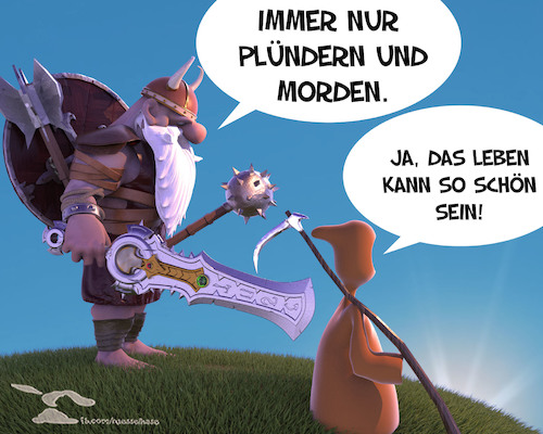 Cartoon: Sonnenaufgang (medium) by Rüsselhase tagged schwarzerhumor,funnydeath,wikinger