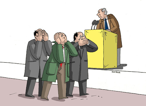 Cartoon: aninini-far (medium) by Lubomir Kotrha tagged politicians,speakers,and,speeches,promises,tribunes,microphones,politicians,speakers,and,speeches,promises,tribunes,microphones