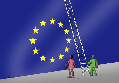 Cartoon: emigrebrik (medium) by Lubomir Kotrha tagged migrants,afrika,europe,eu,world,war,peace