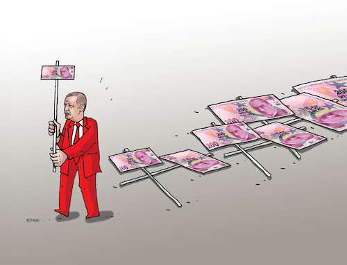 Cartoon: erdonosic (medium) by Lubomir Kotrha tagged turkey,turkish,lira,decline,the,fall,dollar,euro,erdogan