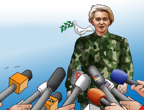 Cartoon: eursula (medium) by Lubomir Kotrha tagged european,union,usa,russia,ukraine,nato,weapons,war,peace,european,union,usa,russia,ukraine,nato,weapons,war,peace