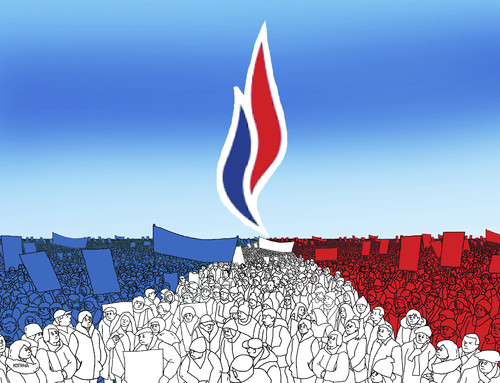 Cartoon: francefront2 (medium) by Lubomir Kotrha tagged france,vote,elections,marine,le,pen,national,hollande,sarkozy