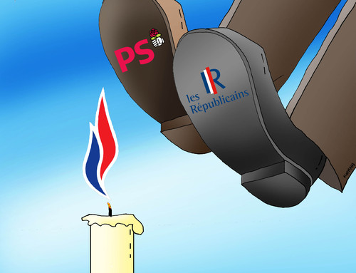 Cartoon: fraplamen (medium) by Lubomir Kotrha tagged france,vote,elections,marine,le,pen,national,hollande,sarkozy