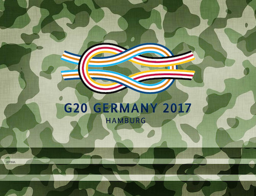 Cartoon: germany20 (medium) by Lubomir Kotrha tagged summit,g20,germany,hamburg,merkel,trump,putin,world,dollar,euro,libra,peace,war