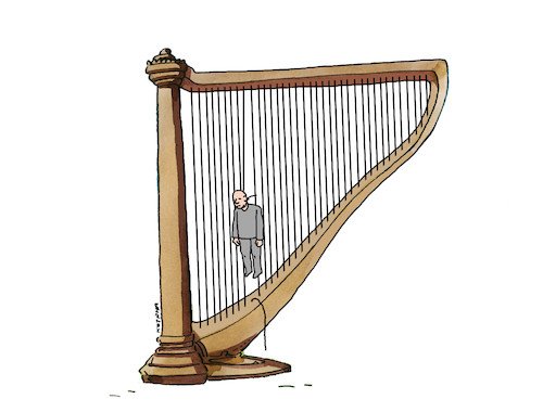 Cartoon: harfobes (medium) by Lubomir Kotrha tagged music,musical,instruments,harp,music,musical,instruments,harp