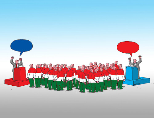 Cartoon: hunvolb26 (medium) by Lubomir Kotrha tagged hungary,elections,orban,magyar,fidesz,tisza,hungary,elections,orban,magyar,fidesz,tisza