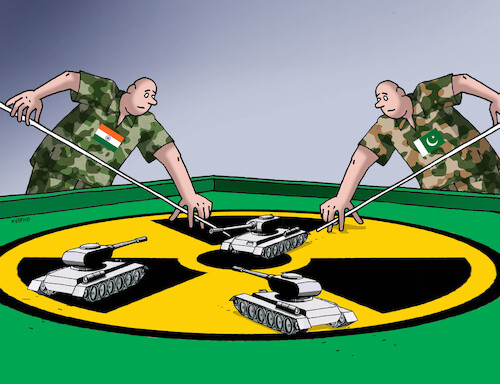 Cartoon: indipakis2 (medium) by Lubomir Kotrha tagged india,pakistan,water,terorism,war,india,pakistan,water,terorism,war