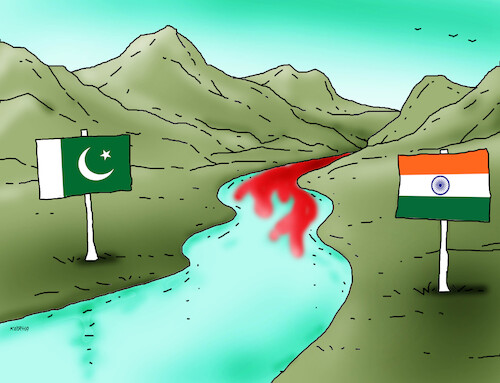 Cartoon: indpak (medium) by Lubomir Kotrha tagged india,pakistan,water,terorism,war,india,pakistan,water,terorism,war