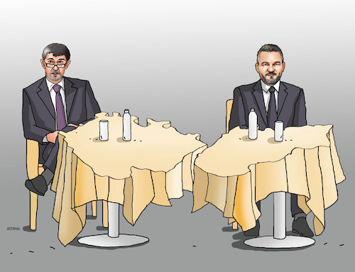 Cartoon: pristole (medium) by Lubomir Kotrha tagged czech,slovakia,babis,pellegrini,czech,slovakia,babis,pellegrini