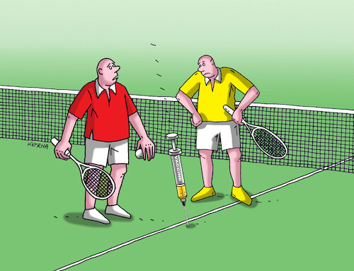 Cartoon: tenciara (medium) by Lubomir Kotrha tagged tennis,vaccine,novak,djokovic,australia,tennis,vaccine,novak,djokovic,australia