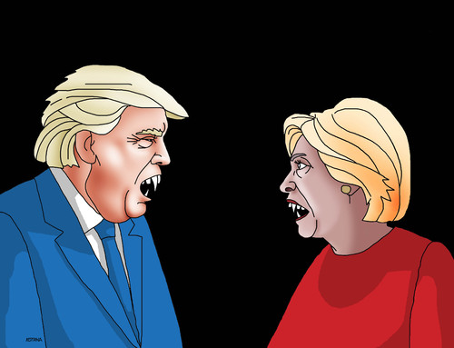 Cartoon: truclizuby (medium) by Lubomir Kotrha tagged hillary,clinton,donald,trump,usa,dollar,president,election,world
